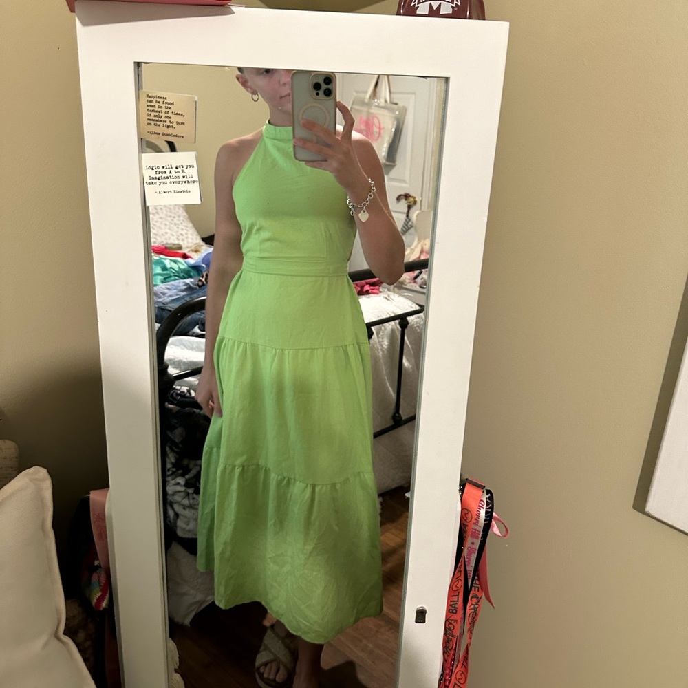 Green halter midi dress